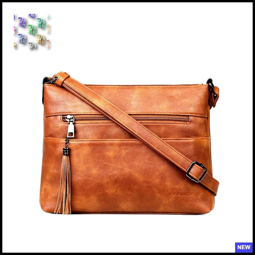 Lightweight Vegan Leather Crossbody Purse with Tassel Adjustable Strap Satchel